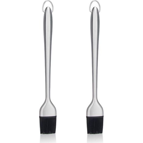 Lot de 2 brosses anti-graisse en acier inoxydable avec poils en silicone, ustensiles de barbecue, accessoires pour barbecue d'extérieur - AquaForge (1/5)