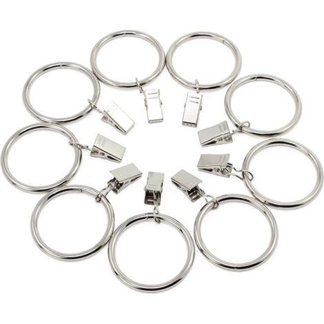 20 Pièces Anneaux de Rideau avec Pince, 38mm Diamètre Intérieur (Argent) Anneaux de Suspension de Rideaux en Acier Inoxydable avec des Clips pour Rideau Photos Décoration (1/4)