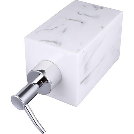 Distributeur de savon liquide à pompe en résine, rechargeable, finition blanche, support de comptoir (1/5)