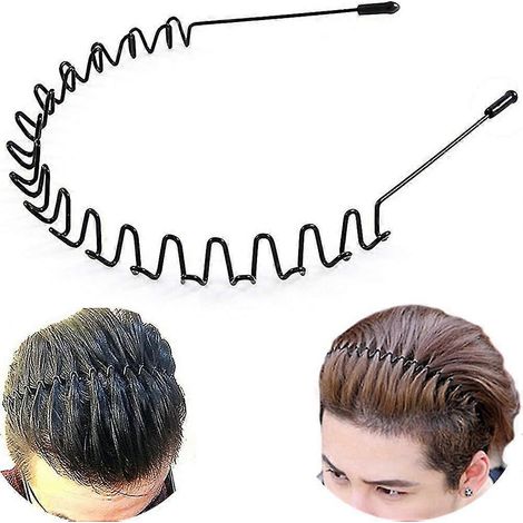 Metall-Haarbänder für Damen und Herren, Unisex Schwarzes Wellen-Sport-Haarband für Herren, Haarreifen mit Clips, Accessoires für Damen, schlichtes elastisches Haarband