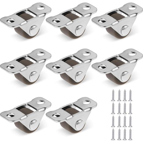 Lot de 8 petites roulettes de meuble en caoutchouc de 1,2 cm avec plaque en acier, mini volants, plaque métallique fixe, roues en caoutchouc à profil bas pour petits appareils, meubles, projets de (1/5)