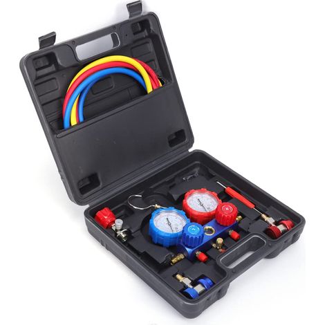 Krümmer Manometer Set Kfz, Klimaanlage Monteurhilfe Gauge Set - Auto Klimaanlagen Manifold Gauge mit Schlauchset für R410A/R134A/R536A/R530G/R636G