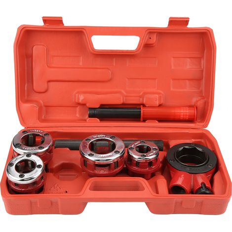 Kit de Filetage Manuel pour Tuyauterie 1/2" 3/4" 1" 1-1/4" - Outil de Taraudage Professionnel, Lot de 4 Filières, Acier Robuste, Plombier (02) (1/5)