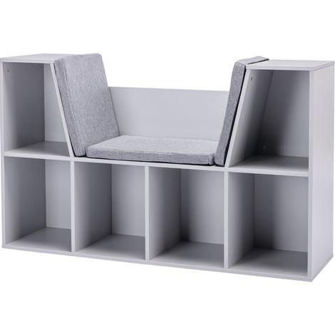 Étagère pour enfants avec banc coffre gris, 6 compartiments, 3 coussins, 103 x 30 x 62 cm (1/5)