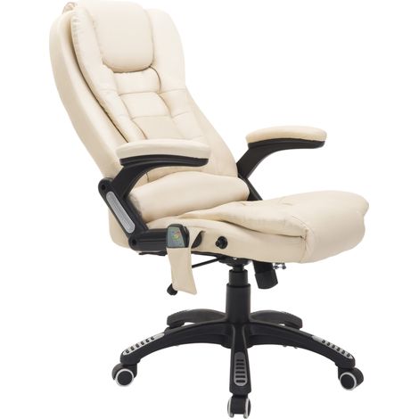 Fauteuil massant de bureau à hauteur réglable avec 6 points de massage, en PU, 62x68x111-121 cm, beige (1/5)
