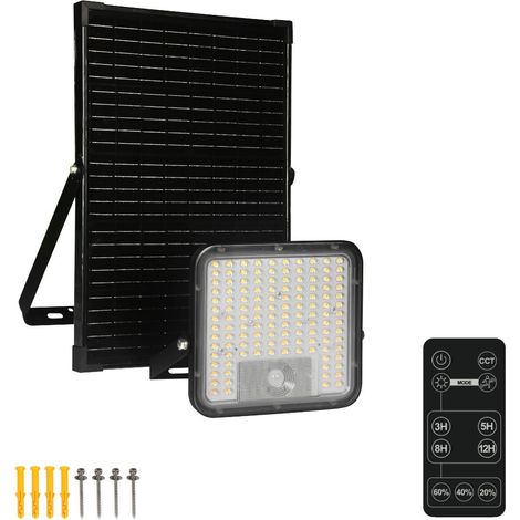 Proyector LED Solar 60W IP65 con Sensor, Panel Solar y CCT ajustable con Mando (1/5)