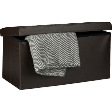 Relaxdays Folding Storage Bench, Faux Leather, 38 x 78 x 38 cm, Foldable Footstool Ottoman, 300kg, 2-Seater, Brown (1/5)