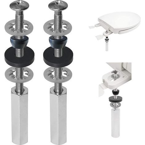 Lot de 2 boulons de siège de toilette universels compatibles avec Kohler/American Standard/TOTO/Glacier Bay, vis en acier inoxydable de 3" avec écrous longs et joints antidérapants (1/4)
