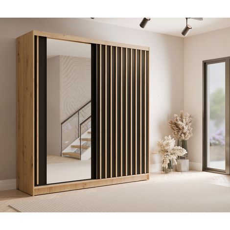 Armoire coulissante industrielle bois et noir 205cm CELIA (1/5)