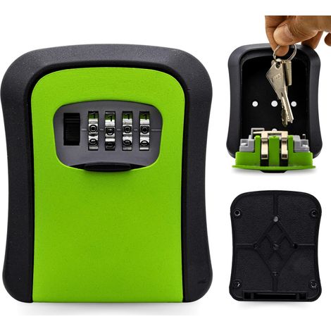 Caja de seguridad para llaves, reiniciable en cuatro dígitos, para montaje en pared en interiores o exteriores, de metal, resistente al polvo y a la intemperie. (1/5)