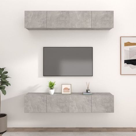 4 pcs Meubles TV, Banc TV, Support de Télévision, Meuble TV de salon Gris béton 80x30x30 cm Bois d'ingénierie YHJ17091 (1/5)