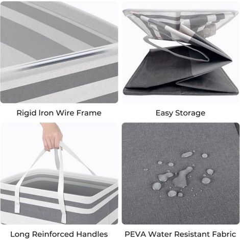 1 Panier à linge, Coton et Lin, Imperméable PEVA, Pliable, Poignées renforcées, Maison et Camping (1/3)