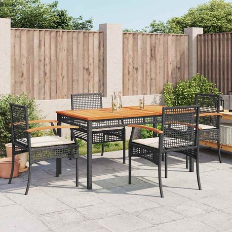 vidaXL 5 Piece Garden Dining Set with Cushions Black Poly Rattan (1/5)