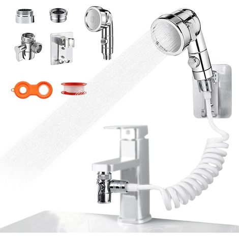 Doccetta per Lavandino Bagno, Soffione Doccia Universale Lavabo con 3 Metri Tubo Estensibile, Doccino per Lavare i Capelli, Animali o Pulire il Lavandino Cucina e Bidet (1/4)
