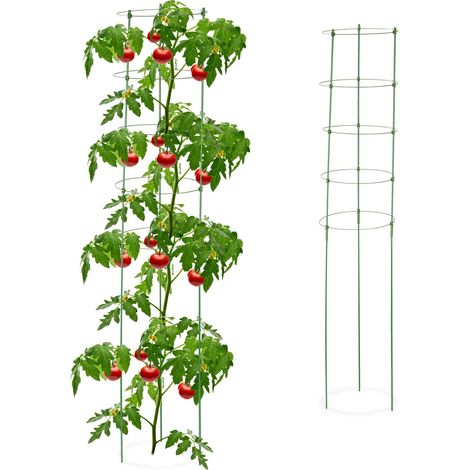 Relaxdays Climbing Aid Set of 2, Metal & Plastic, 150 cm, 3 Adjustable Rings, Trellis Frame Vines Garden Plants, Green (1/5)