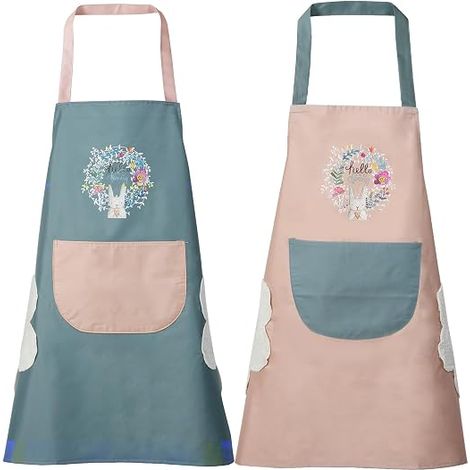 Delantal de cocina de 2 piezas para mujer con bolsillos para secarse las manos, bolsillo grande, secado de manos, impermeable para cocinar y hornear. (1/5)