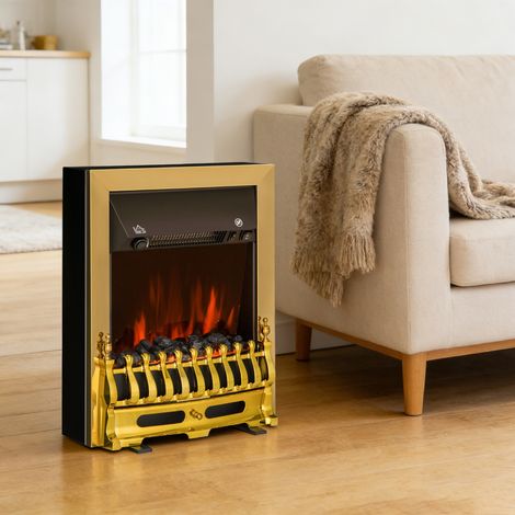 Cheminée électrique sur pied 1000/2000 W avec effet flamme LED, protection contre, couleur or (1/5)
