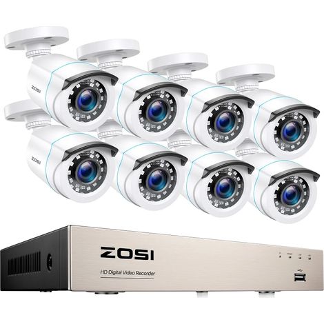 Sistema de videovigilancia, resolución 1080P, capacidad de visión nocturna, DVR de 8 canales con 8 cámaras, ninguno (1/2)