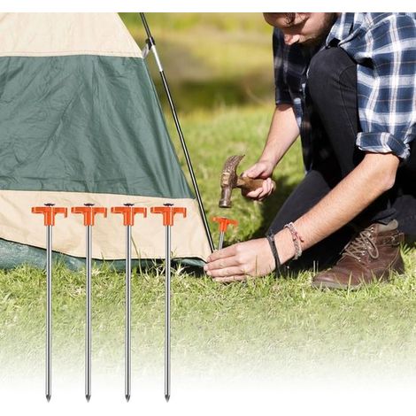 Set mit 4 sehr robusten 18 cm langen Metallheringen für Camping, Garten, Wandern, Strand und Sand, T förmige Bodenanker für den Außenbereich, ora (1/5)