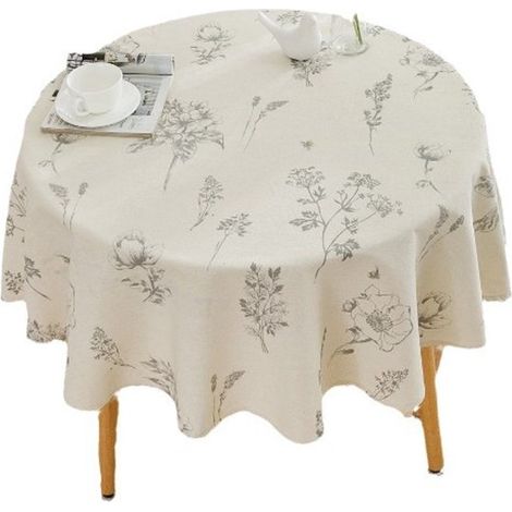 Mantel redondo de algodón y lino de 150 cm de diámetro, ideal para cenas, picnics, meriendas, etc., con un estampado de abejas y flores (1/5)
