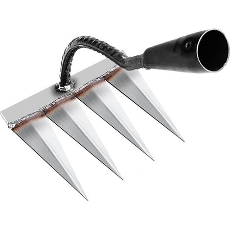 Rateau Jardin, Outillage de Jardin, Rateau de Désherbage Outils Jardinage, Rateau Gazon Scarificateur Manuel 4 Dents en Acier, Houe Jardinage, pour Désherbage/Ameublissement du Sol/Semis (sans Bâton) (1/4)