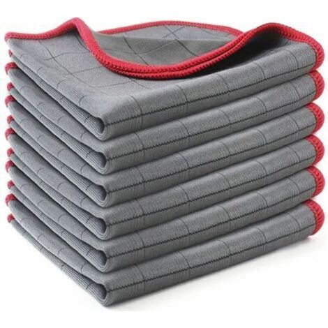 Chiffon Magique Microfibre Carbone , 6X Serviette Sans Trace à Polir, Lingette Essuie Verre Vitre Lunette Vaisselle Cuisine Menage Voiture, Torchon Nettoyage Réutilisable Lavable, Rouge (1/4)