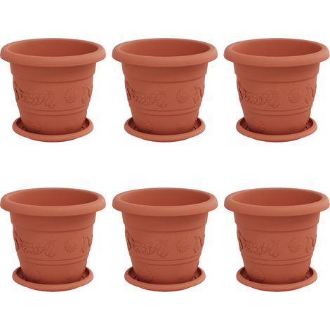 Maison Exclusive - Vasi per Piante 6 pcs Rosso Mattone Ø 22 x 18 cm Plastica