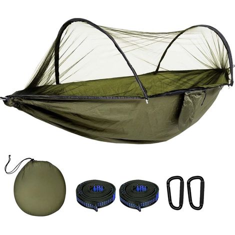 Hamac d'extérieur ultra léger 270 x 140 cm avec moustiquaire, hamac robuste et durable avec sac de rangement, convient pour jardin, camping, balcon, cour, plage (1/5)