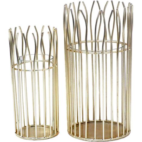 Lot de 2 Lanternes Photophores en Fil d'Aluminium Noir ou Doré avec Insert en Verre - PANGIVO (1/4)