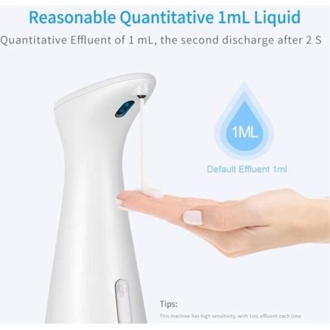 Dispenser automatico di sapone liquido da 200 ml - bianco - a batteria - a induzione senza contatto - per il lavaggio delle mani (1/4)