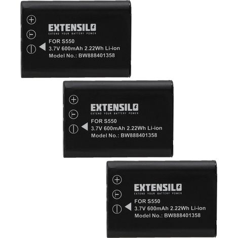 EXTENSILO 3x Akku kompatibel mit Olympus Stylus FE-370 Kamera (600 mAh, 3,7 V, Li-Ion) (1/3)