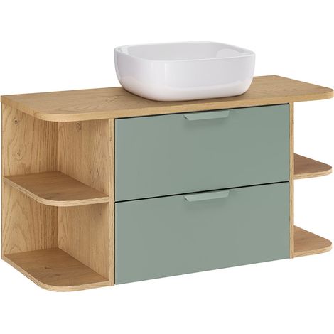 Meuble simple vasque 100cm niches arrondies Oria Vert mat (1/5)