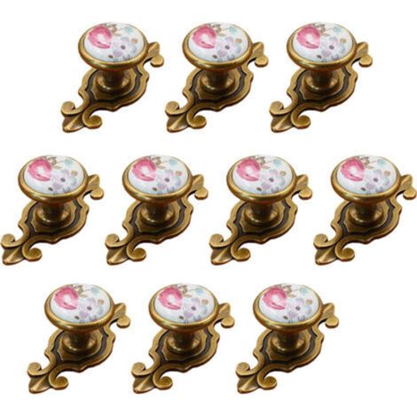 Set of 10 European ceramic door knobs, retro-style furniture handle set, suitable for home decoration