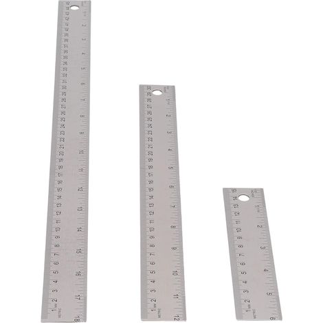 Set of 3 Stainless Steel Rulers, 6, 12, 18 Inches, with (1/5)