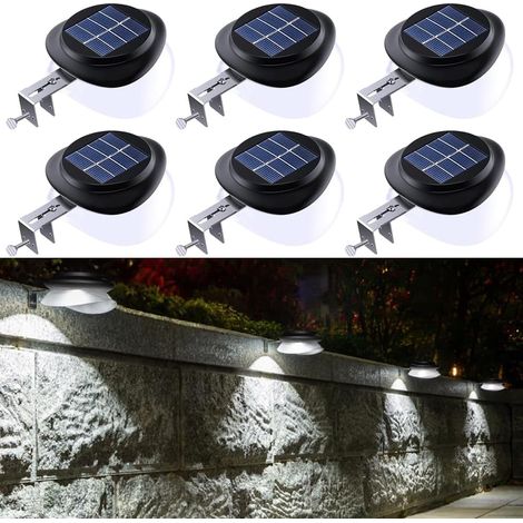6 Pack Solar Gutter Lights IP55 Waterproof 100LM for Decoration Fence Patio Sidewalk Yard Garage Eave White Light (1/5)