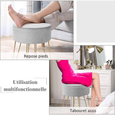 Costway – Pouf tabouret rond Ø39cm en velours – Pieds en acier renforcé – Confort d'assise – Pour salon, chambre ou bureau (1/4)