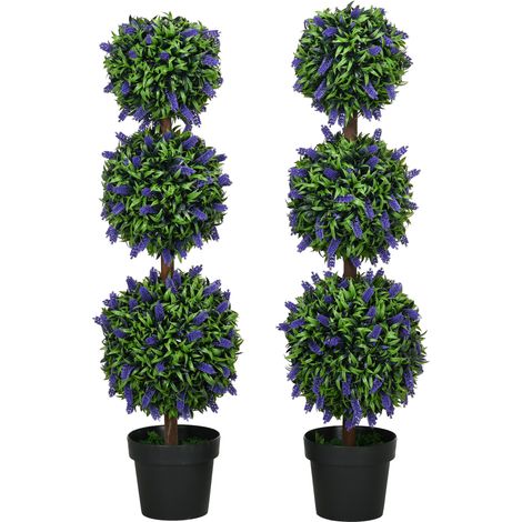 Set of 2 Artificial Plants, Lavender Flowers Ball Trees with Pot, for Home Indoor Outdoor Decor, 110cm