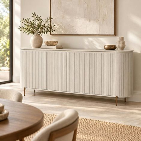 Buffet 4 portes en bois beige sable rainuré CALERO (1/5)