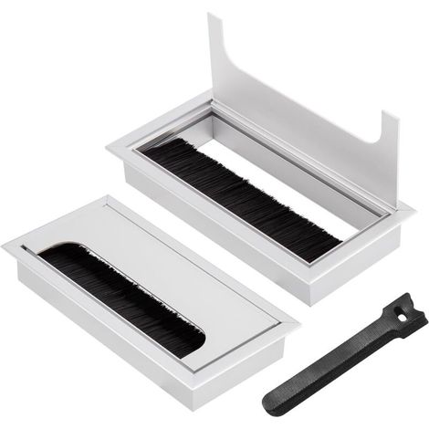 2 Pièces Passe Câbles Encastrables Bureau, 80x80 mm Sortie de Câble pour Encastrer sur Table de Bureau, Organisateur de Cables, avec Joint Brosse, 10 Pièces Serre-câbles (1/5)