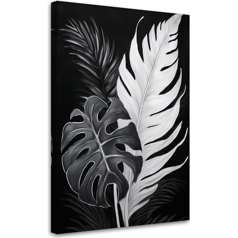 Quadro su tela, Foglie di monstera bianche e nere - 40x60 (1/3)