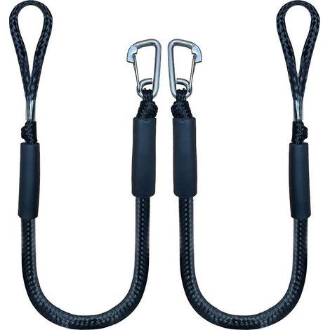 Ligne d'amarrage élastique 4 pieds – Corde PE + PP avec crochet – Lot de 2 – Absorption des chocs pour bateaux et kayaks (1/2)