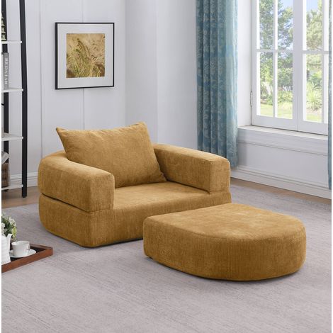 Modulares Sofa Gelb aus Chenille mit reversibler Gestaltung und extra breiter Sitzfläche (1/5)