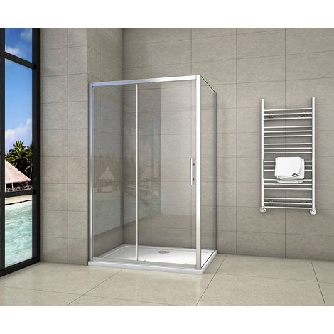 Aica Sanitaire – Cabine de douche 120x80x190cm – Porte coulissante 120cm – Paroi latérale en verre de sécurité 5mm – Installation angle (1/7)