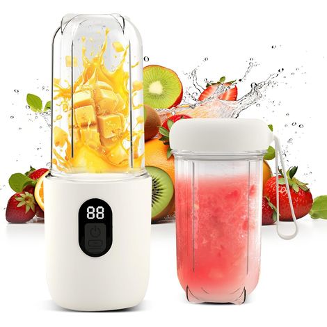 Blender Portable, Presse-Agrumes éLectrique Portable Avec Affichage NuméRique, Batterie De 1500 Mah, Utilisation Sans Fil, TêTe De Coupe En Acier Inoxydable (Sus) à 16 Lames - Blanc (1/5)