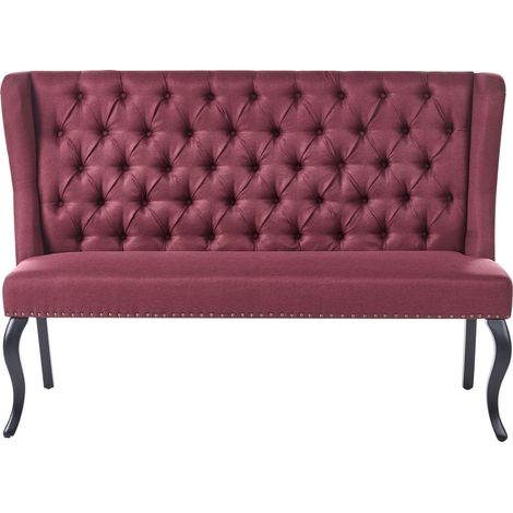 Divano da cucina a due posti con schienale ad ali in tessuto poliestere nero gambe rosso scuro Torsby