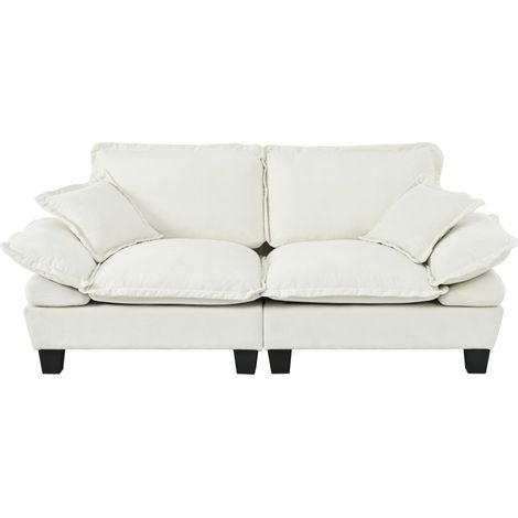 Canapé 2 places en chenille beige inspi bateau à voile avec accoudoirs incurvés, idéal pour petits espaces (1/5)