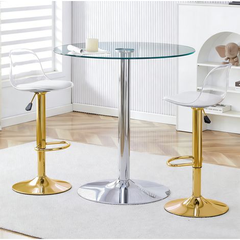 Conjunto de mesa de bar de vidrio de 89 cm con 2 taburetes ajustables y giratorios HAVRYA (1/5)