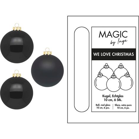 PALLE IN VETRO NERO LUCIDE/OPACHE D 10 CM CONFEZIONE 6 PEZZI
