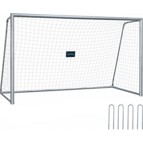 Relaxdays Football Goal without target wall, 160 x 240 x 90 cm, PE net & steel, with ground pegs, garden, grey (1/5)