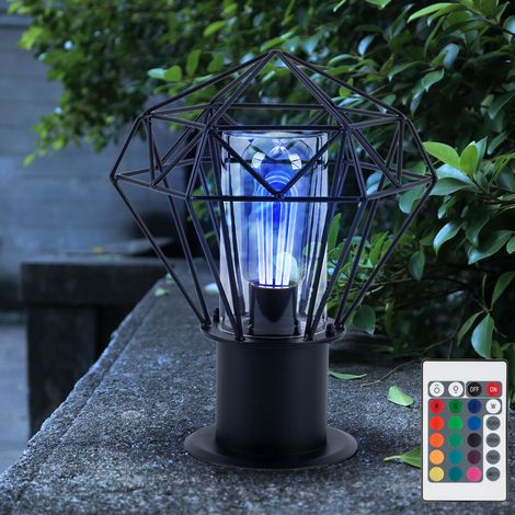 Lampada da terra per esterni con piedistallo da giardino lampada da terra per esterni nera in acciaio inossidabile, griglia industriale, telecomando dimmerabile, LED RGB 8,5W 806Lm, H 31,5 cm (1/5)